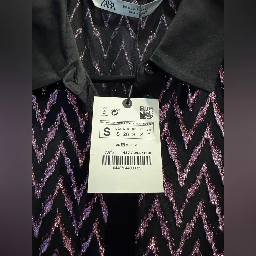 NWT Zara Black and Pink Metallic Chevron Maxi Dress - Picture 4 of 7